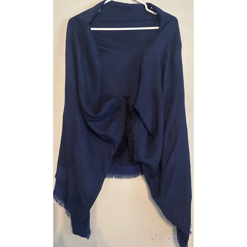 Free People Navy Colorblock Fringe Ruana Wrap Boho Open Front Shawl Cardigan OS